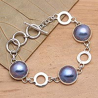 Pulsera de eslabones de perlas mabe cultivadas, 'Blue Moon Nights' - Pulsera de eslabones de perlas Mabe de pavo real cultivadas