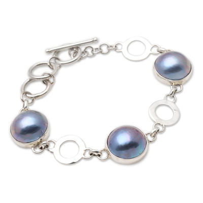 pulsera de eslabones de perlas mabe cultivadas - Pulsera de eslabones de perlas mabe de pavo real cultivada