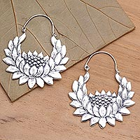 Sterling silver hoop earrings, 'Lovely Lotus'