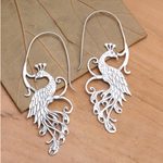 Sterling silver drop earrings, 'Peacock Style' - Peacock Sterling Silver Drop Earrings