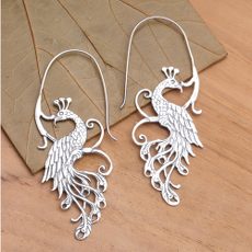 Peacock Sterling Silver Drop Earrings, 'Peacock Style'