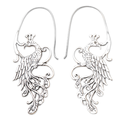 Sterling silver drop earrings, 'Peacock Style' - Peacock Sterling Silver Drop Earrings