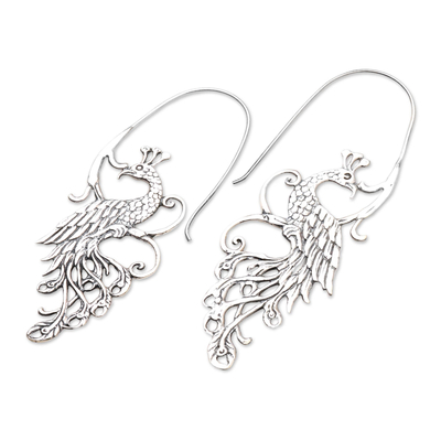 Sterling silver drop earrings, 'Peacock Style' - Peacock Sterling Silver Drop Earrings