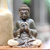 Hibiskus-Holzskulptur - handgeschnitzte Buddha-Hibiskus-Holzskulptur