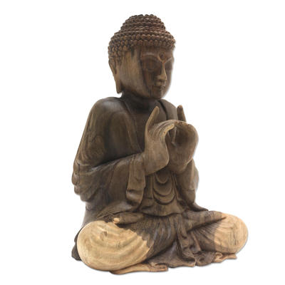Hibiscus wood sculpture, 'Perfect Enlightenment' - Hand Carved Buddha Hibiscus Wood Sculpture