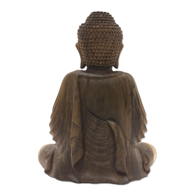 Hibiscus wood sculpture, 'Perfect Enlightenment' - Hand Carved Buddha Hibiscus Wood Sculpture
