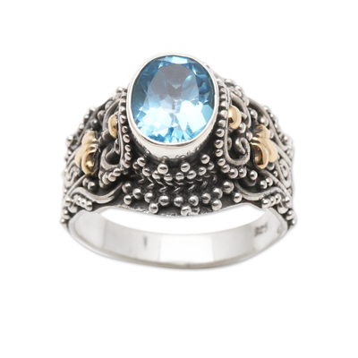 Gold Accented Blue Topaz Cocktail Ring