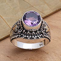 Amethyst cocktail ring, 'Twilight Time' - Balinese Style Amethyst Cocktail Ring