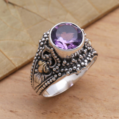 Amethyst cocktail ring, 'Twilight Time' - Balinese Style Amethyst Cocktail Ring