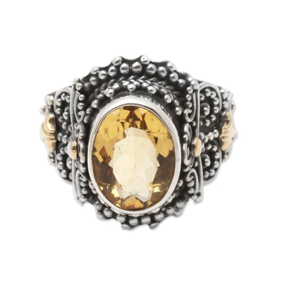 Three Carat Citrine and Silver Cocktail Ring