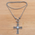 Gold-accented rainbow moonstone pendant necklace, 'Traditional Cross' - Rainbow Moonstone Cross Necklace