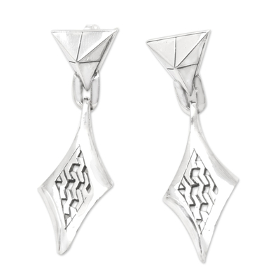 Sterling silver dangle earrings, 'Bold Kingdom' - Sterling Silver Post Dangle Earrings from Bali
