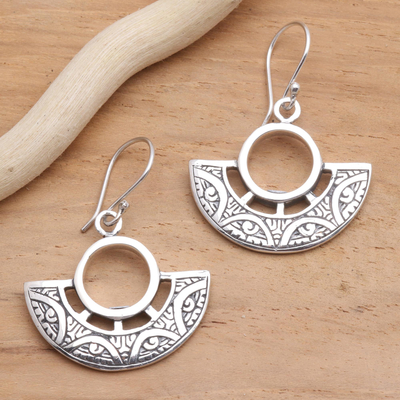 Sterling silver dangle earrings, 'Enchanting Fans' - Elegant Engraved Sterling Silver Dangle Earrings