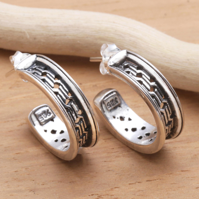 Sterling silver half-hoop earrings, 'Traction' - Artisan Crafted Sterling Silver Half Hoop Earrings