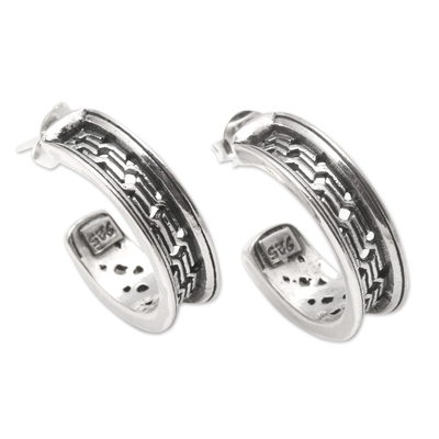 Sterling silver half-hoop earrings, 'Traction' - Artisan Crafted Sterling Silver Half Hoop Earrings
