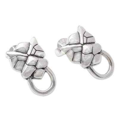 Sterling silver drop earrings, 'Jaguar Face' - Jaguar Face Sterling Silver Drop Earrings