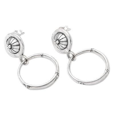 Sterling silver dangle earrings, 'Bamboo Wheels' - Bamboo Motif Sterling Silver Dangle Earrings