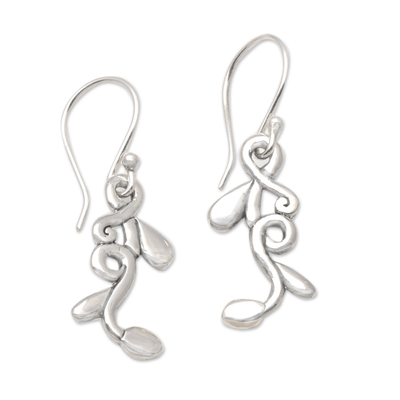 Sterling silver dangle earrings, 'Leaf Notes' - Sterling Silver Leafy Dangle Earrings from Bali