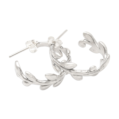 Sterling silver half -hoop earrings, 'Rice Garland' - Sterling Silver Rice Stalk Half-Hoop Earrings