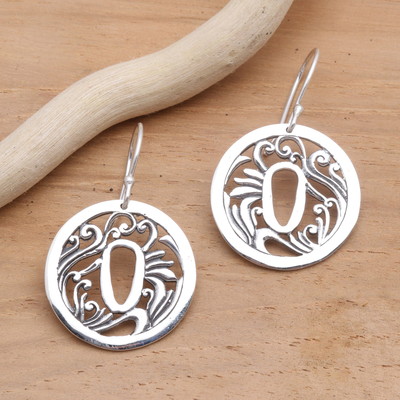 Sterling silver dangle earrings, 'Tsuba Protection' - Artisan Crafted Sterling Silver Japanese Style Earrings