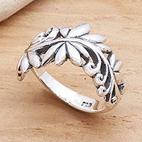 Sterling silver band ring, 'Flourishing Flora'