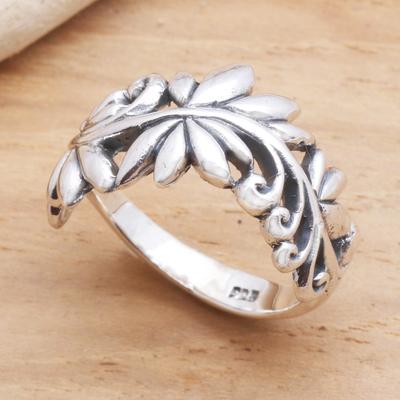 Sterling silver band ring, Flourishing Flora