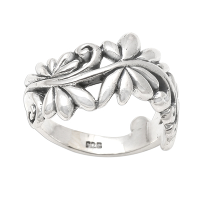 Leafy Vine Sterling Silver Band Ring from Bali - Flourishing Flora | NOVICA