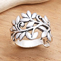 Sterling silver band ring, 'Rice Stalks'