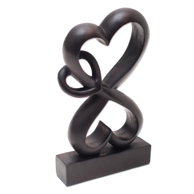 Wood sculpture, 'Forever Linked' - Romantic Hand Carved Wood Sculpture with Black Finish