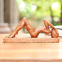 Wood sculpture, 'Matsayana Pose' - Matsayana Yoga Pose Wood Sculpture