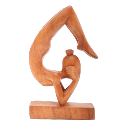 Wood sculpture, 'Sayanasana Pose' - Hand Carved Wood Scorpion Pose Yoga Sculpture