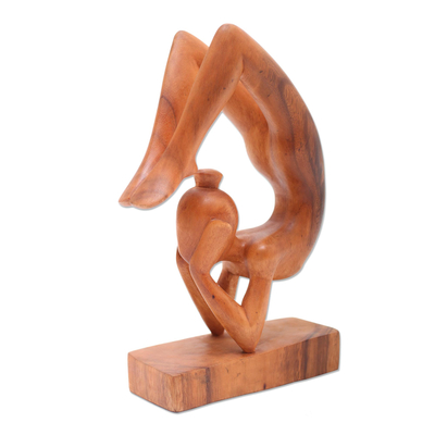 Wood sculpture, 'Sayanasana Pose' - Hand Carved Wood Scorpion Pose Yoga Sculpture