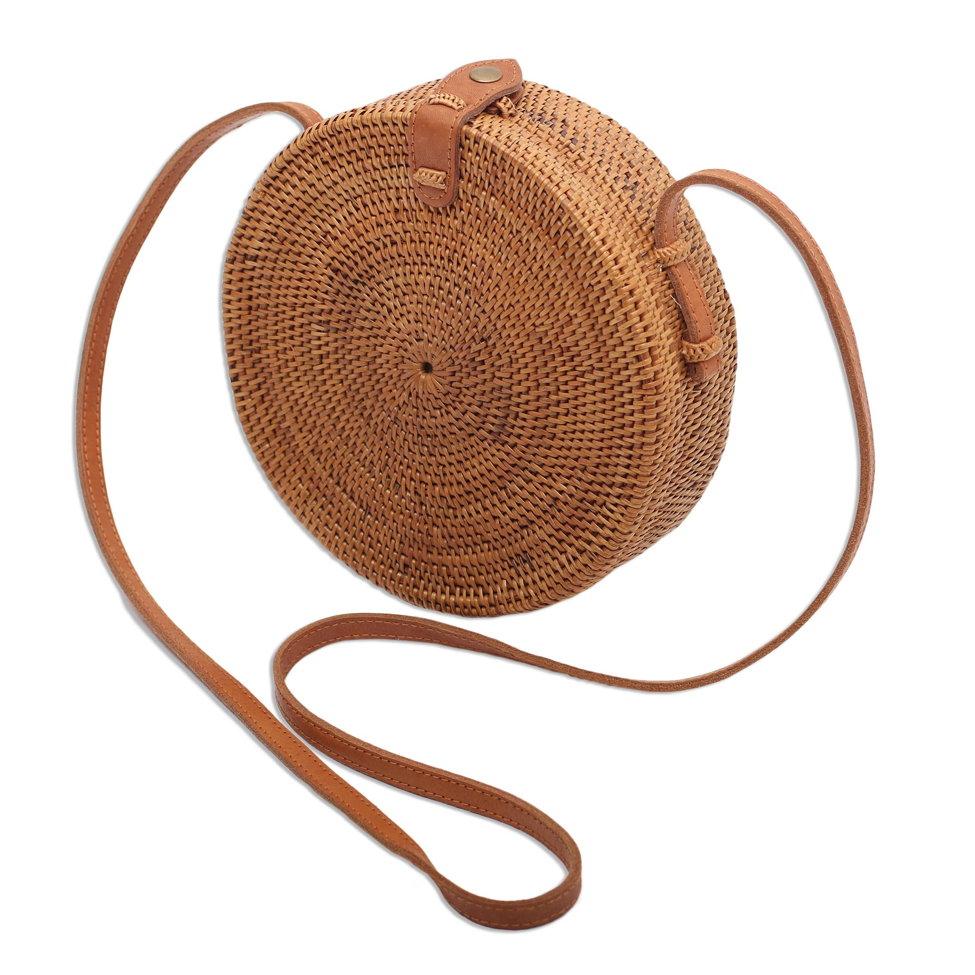 Round Woven Bamboo and Ate Grass Shoulder Bag - Happy Tradition | NOVICA