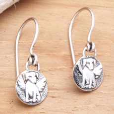 Angel Dog Sterling Silver Dangle Earrings, 'Good Dog'