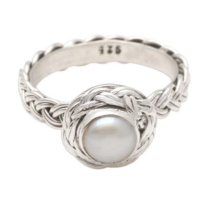 Cultured pearl cocktail ring, 'Soul of Amlapura' - Elegant Cultured Pearl and Sterling Silver Ring