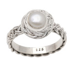 Cultured pearl cocktail ring, 'Soul of Amlapura' - Elegant Cultured Pearl and Sterling Silver Ring