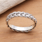 Sterling silver band ring, 'Amlapura Braid' - Braided Sterling Silver Band RIng for Women