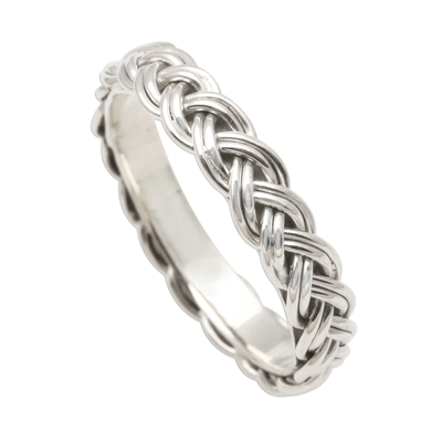 Sterling silver band ring, 'Amlapura Braid' - Braided Sterling Silver Band RIng for Women
