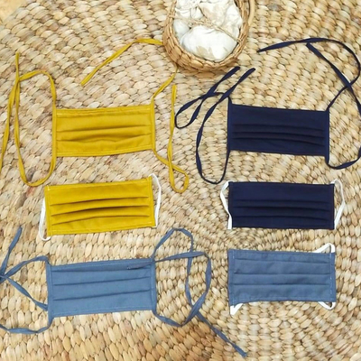 Gesichtsmasken aus Baumwolle, (6er-Set) - 6 handgefertigte Doppel-Baumwoll-Gesichtsmasken in 3 einfarbigen Farben