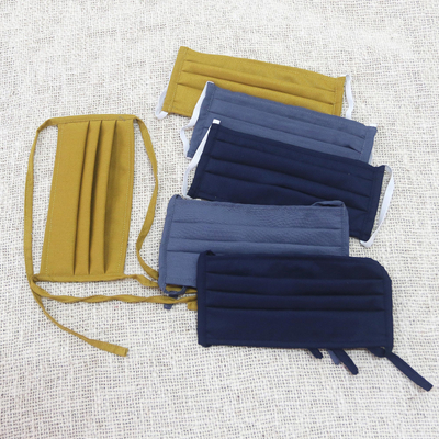 Gesichtsmasken aus Baumwolle, (6er-Set) - 6 handgefertigte Doppel-Baumwoll-Gesichtsmasken in 3 einfarbigen Farben