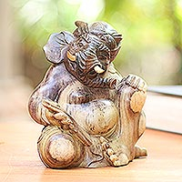 Hibiscus wood sculpture, 'Imposing Ganesha' - Hibiscus Wood Hand Carved Ganesha Sculpture