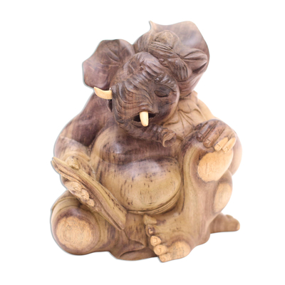 Hibiscus Wood Hand Carved Ganesha Sculpture