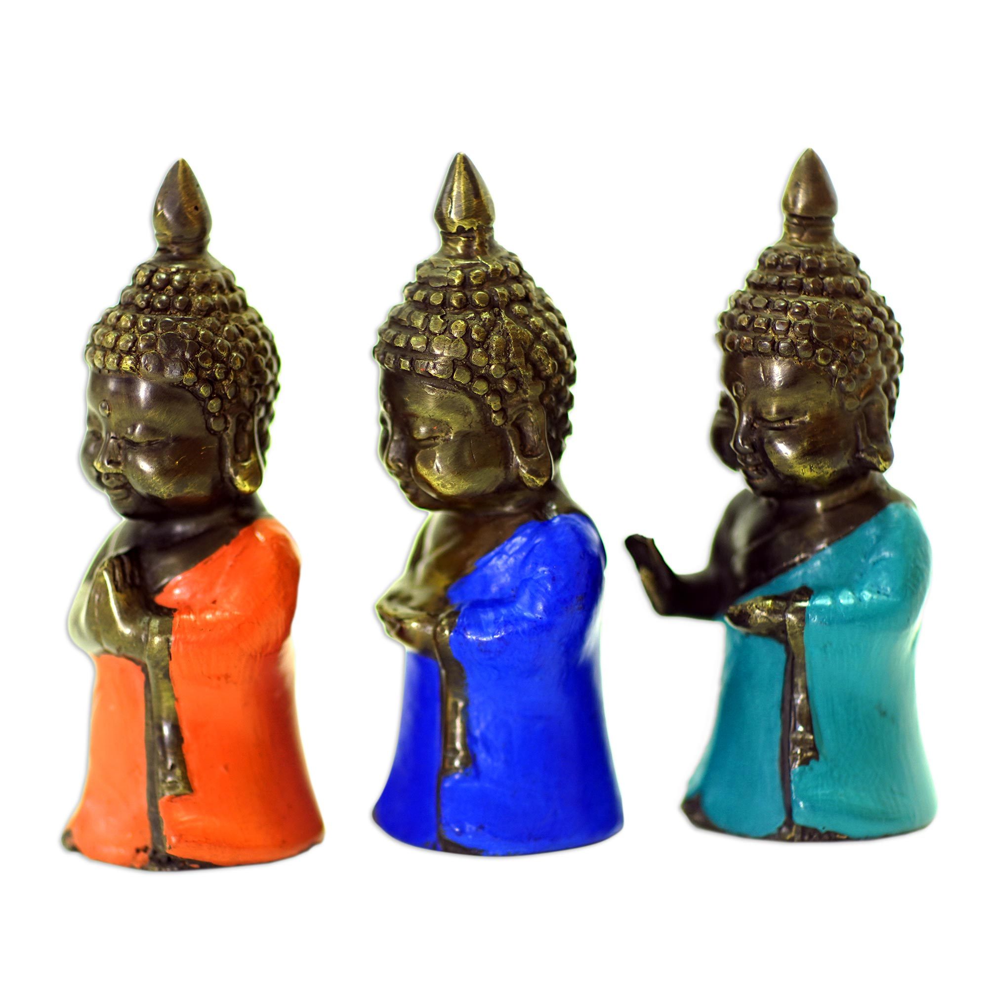 Small Bronze Buddha Figurines (Set of 3) Buddha Blessings NOVICA