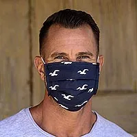 Baumwoll-Gesichtsmasken, „Island Vibe“ (3er-Set) – 3 einlagige blaue Baumwoll-Druck-Gesichtsmasken mit elastischen Schlaufen