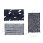 Cotton face masks 'Island Vibe' (set of 3) - 3 Single Layer Blue Cotton Print Elastic Loop Face Masks