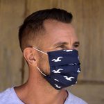 Cotton face masks 'Island Vibe' (set of 3) - 3 Single Layer Blue Cotton Print Elastic Loop Face Masks