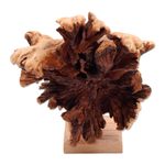 Wood sculpture, 'Emerging Lion' - Benalu Wood Lion Sculpture on Stand