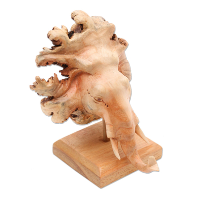 Escultura de madera - Escultura de elefante tallada a mano en soporte de madera
