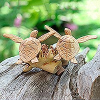 Holzskulptur „Meeresschildkröten-Begleiter“ – Originale Holzschildkrötenskulptur von Jempinis und Benalu
