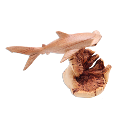 Wood sculpture, 'Hungry Hammerhead' - Unique Artisan Crafted Hammerhead Shark Sculpture